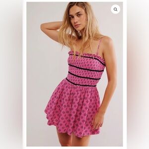 Free People Pink and Black Floral Romper
